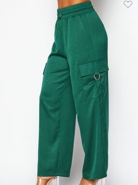 Emerald Green Cargo Wide-Leg Pants